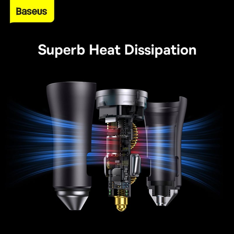 Baseus Car Charger with Cigarette Lighter Extension Slot (40W 2C) - Image 3