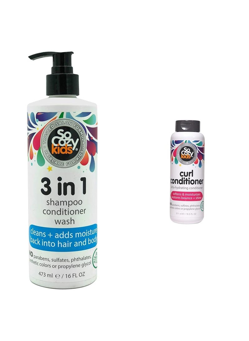 SO COZY SoCozy 3in1 Shampoo  Conditioner  Body Wash For Kids Hair Cleans and Adds Moisture Back  SoCozy Curl Conditioner  For Kids Hair  Softens 