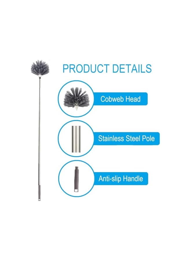 erorex Cobweb Duster, High Reach Duster Kit With Extension Pole & 2 Clean Head, 1.8 To 7.2-Feet Scalable Stainless Steel Pole Ceiling Fan Duster For Cleaning High Ceiling, Blinds And Cobweb - Image 2