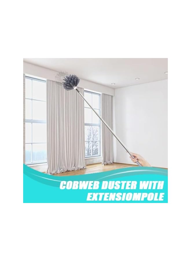 erorex Cobweb Duster, High Reach Duster Kit With Extension Pole & 2 Clean Head, 1.8 To 7.2-Feet Scalable Stainless Steel Pole Ceiling Fan Duster For Cleaning High Ceiling, Blinds And Cobweb - Image 4