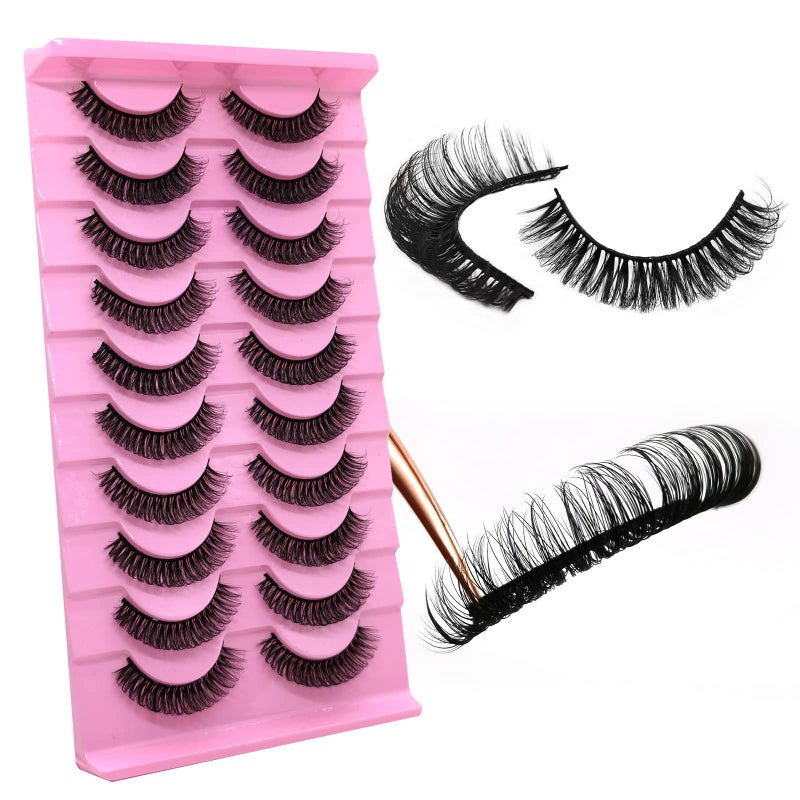 10Pairs DD Curl Mink Lash Strips Fluffy Wispy Eyelashes Faux Mink Eyelashes Natural Look