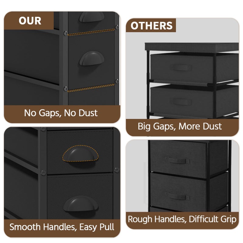 LASZOLA 5 Drawer Narrow Dresser Slim Cabinet Skinny Storage Tower Chest, Ideal for Small Spaces Bathroom Bedroom, Between Washer and Dryer, Lightweight Mobile on Wheels, Sturdy Fabric Drawers, Black - Image 4