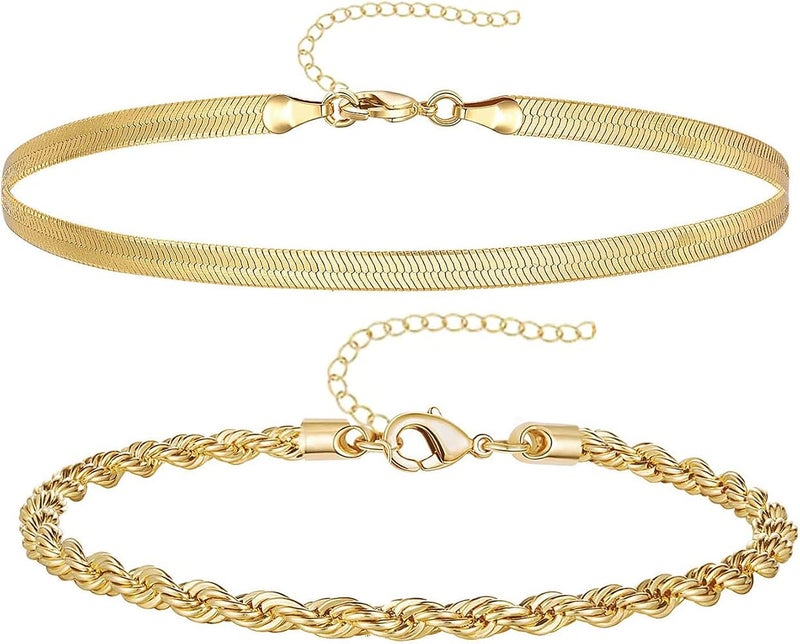Khazna 14K Gold Plated Cuff Bracelet Set for Women, Dainty Stackable Design, Adjustable Open Bangle Jewelry - Image 1