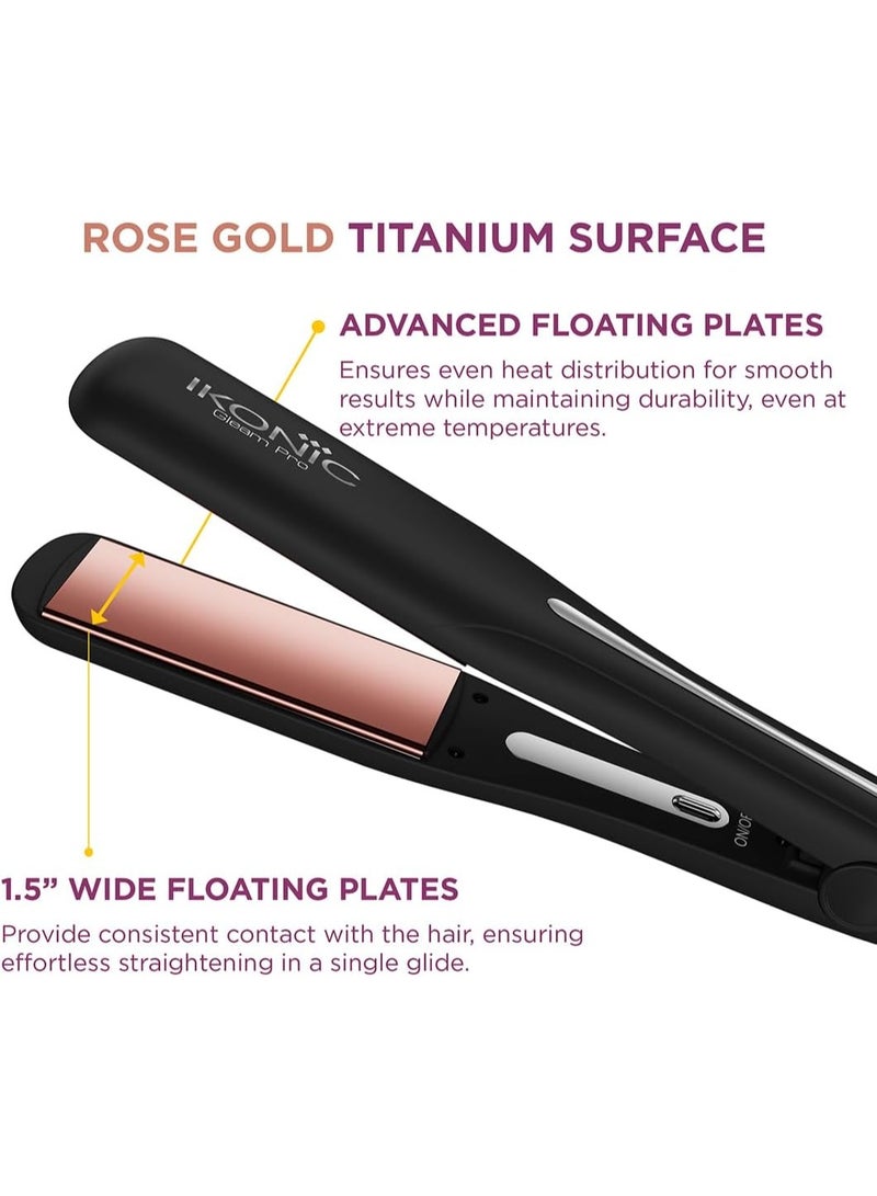 Ikonic Gleam Pro Hair Straightener, 1.5 Inch Rose Gold Titanium Plates, Black - Image 4