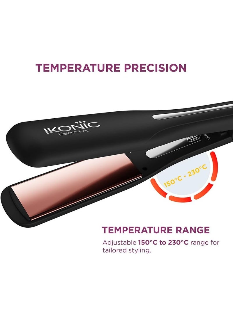 Ikonic Gleam Pro Hair Straightener, 1.5 Inch Rose Gold Titanium Plates, Black - Image 2