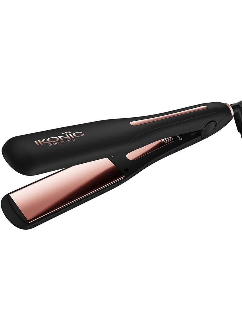 Ikonic Gleam Pro Hair Straightener, 1.5 Inch Rose Gold Titanium Plates, Black - Image 1
