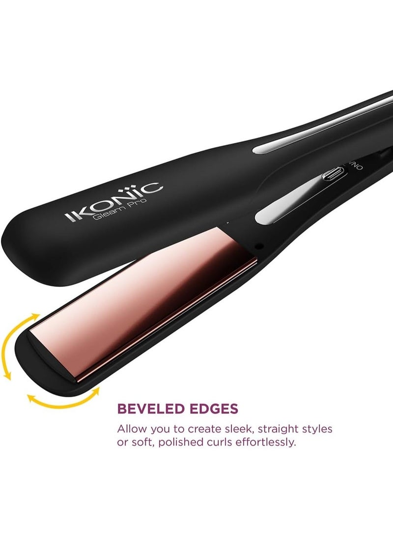Ikonic Gleam Pro Hair Straightener, 1.5 Inch Rose Gold Titanium Plates, Black - Image 3
