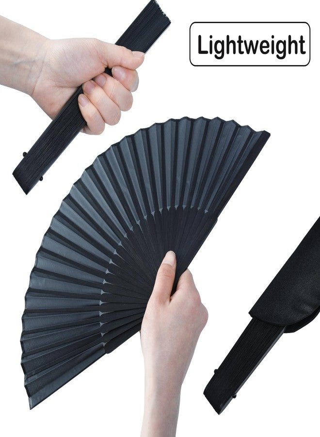 Jeyeou Silk Handheld Folding Fans, Decorative Black Vintage Bamboo Hand Held Foldable Fan 8.2in Small Chinese Japanese Retro Style with Case for Women Dance Performance Wedding Party Gift Purse - Image 3