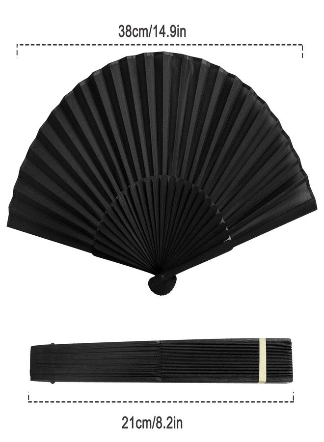 Jeyeou Silk Handheld Folding Fans, Decorative Black Vintage Bamboo Hand Held Foldable Fan 8.2in Small Chinese Japanese Retro Style with Case for Women Dance Performance Wedding Party Gift Purse - Image 2
