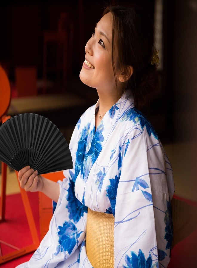 Jeyeou Silk Handheld Folding Fans, Decorative Black Vintage Bamboo Hand Held Foldable Fan 8.2in Small Chinese Japanese Retro Style with Case for Women Dance Performance Wedding Party Gift Purse - Image 4
