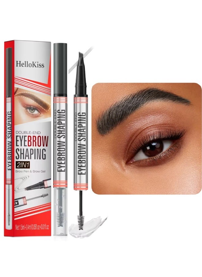 HelloKiss Double End Eyebrow Shaping 2 in 1 4 Tip Head Brow Pen and Eyebrow Gel Clear Brow Styling Gel and Eyebrow Color Ink Pen Hair Like Strokes Smooth Stroke Liquid Eyebrow Pencil Grey 03  - Image 1