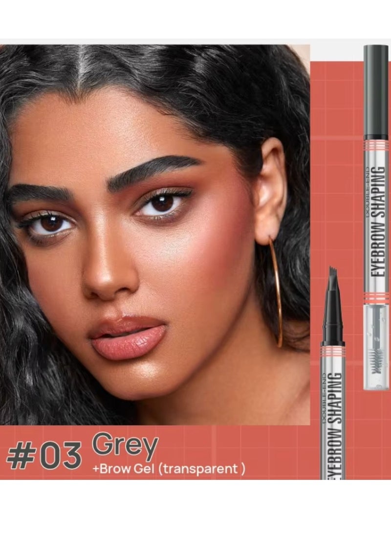 HelloKiss Double End Eyebrow Shaping 2 in 1 4 Tip Head Brow Pen and Eyebrow Gel Clear Brow Styling Gel and Eyebrow Color Ink Pen Hair Like Strokes Smooth Stroke Liquid Eyebrow Pencil Grey 03  - Image 2