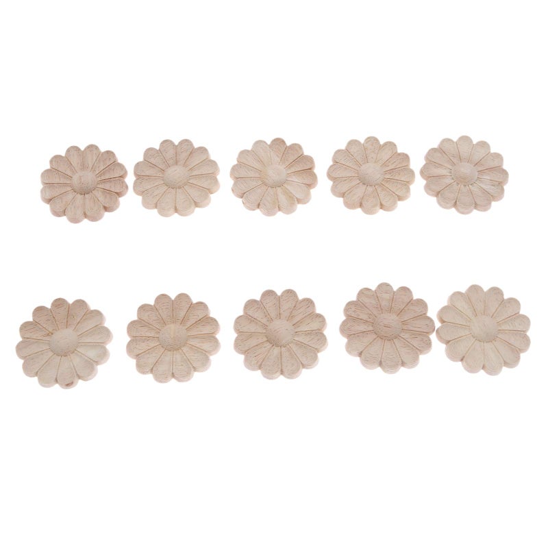 MUXSAM MUXSAM 10-Pack Flower Appliques Round Onlays Furniture Decoration  Wood Carved Decals for Furniture Refurbished Decoration Door Chair Wall Mirror Desk Cabinet Dresser Wardrobe (Dia-6cm/2.36"")  - Image 1