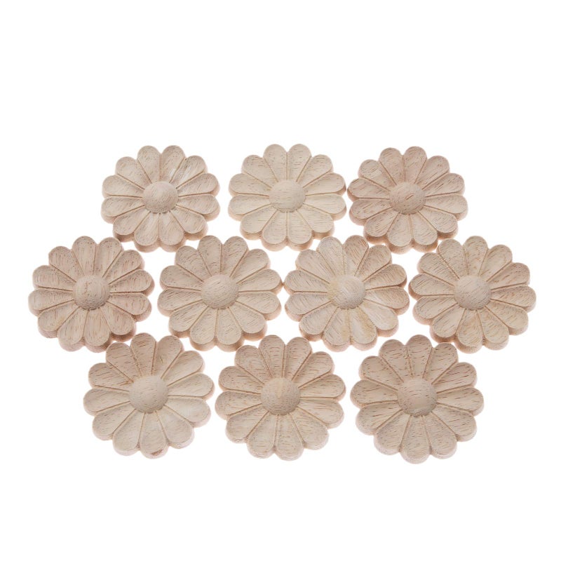 MUXSAM MUXSAM 10-Pack Flower Appliques Round Onlays Furniture Decoration  Wood Carved Decals for Furniture Refurbished Decoration Door Chair Wall Mirror Desk Cabinet Dresser Wardrobe (Dia-6cm/2.36"")  - Image 3