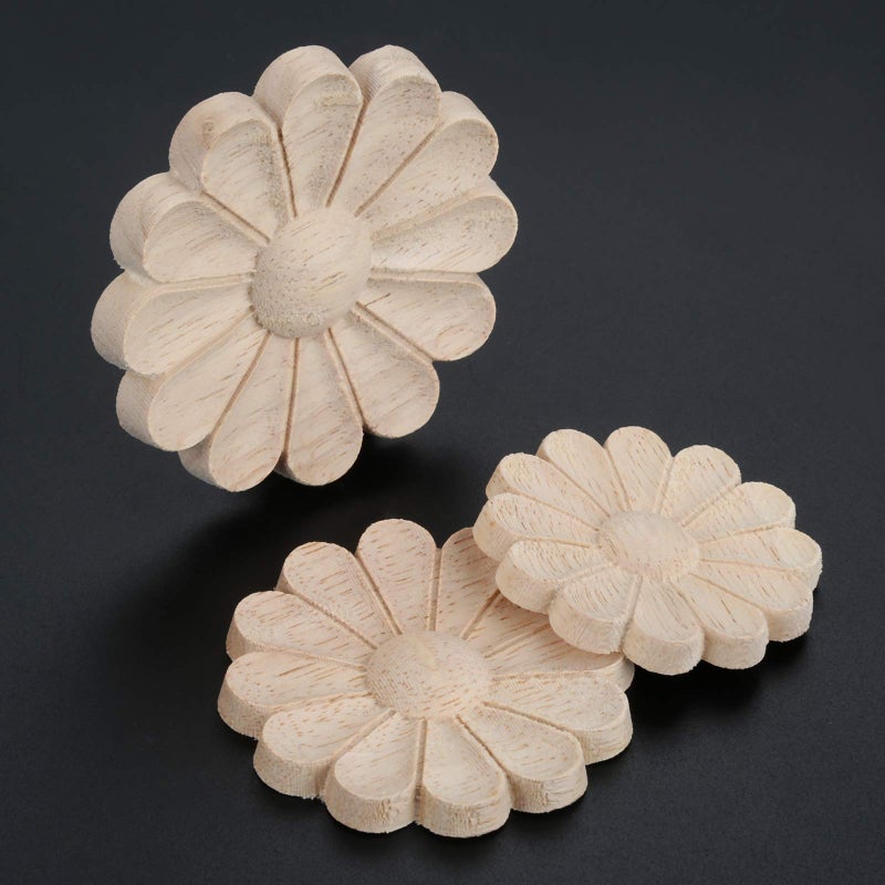 MUXSAM MUXSAM 10-Pack Flower Appliques Round Onlays Furniture Decoration  Wood Carved Decals for Furniture Refurbished Decoration Door Chair Wall Mirror Desk Cabinet Dresser Wardrobe (Dia-6cm/2.36"")  - Image 5