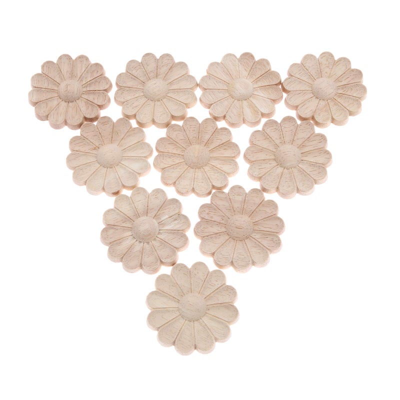 MUXSAM MUXSAM 10-Pack Flower Appliques Round Onlays Furniture Decoration  Wood Carved Decals for Furniture Refurbished Decoration Door Chair Wall Mirror Desk Cabinet Dresser Wardrobe (Dia-6cm/2.36"")  - Image 2