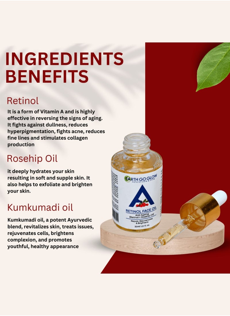 EARTH GO GLOW Anti-Aging Retinol Face Oil, Reduces Fine Lines, Wrinkles & Hyperpigmentation | Boosts Collagen | For Youthful, Radiant & Firmer Skin | Deeply Moisturizes & Hydrates | A Nourishing Blend of Rosehip, Pomegranate & Avocado oils - 30ml  - Image 5