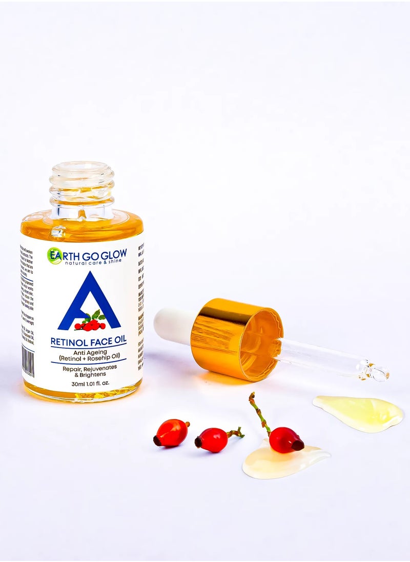 EARTH GO GLOW Anti-Aging Retinol Face Oil, Reduces Fine Lines, Wrinkles & Hyperpigmentation | Boosts Collagen | For Youthful, Radiant & Firmer Skin | Deeply Moisturizes & Hydrates | A Nourishing Blend of Rosehip, Pomegranate & Avocado oils - 30ml  - Image 3