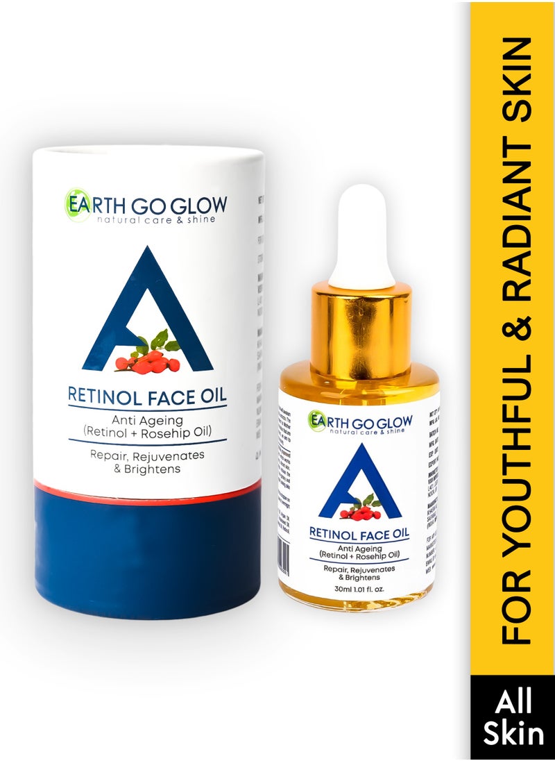 EARTH GO GLOW Anti-Aging Retinol Face Oil, Reduces Fine Lines, Wrinkles & Hyperpigmentation | Boosts Collagen | For Youthful, Radiant & Firmer Skin | Deeply Moisturizes & Hydrates | A Nourishing Blend of Rosehip, Pomegranate & Avocado oils - 30ml  - Image 1