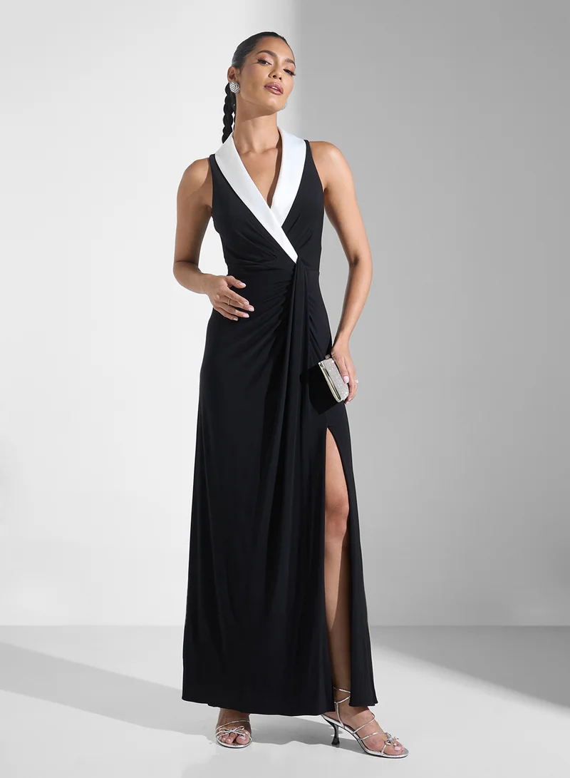 Adrianna Papell Collar Accent Maxi Dress