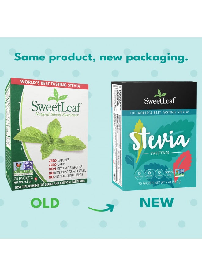 SweetLeaf - SweetLeaf Stevia Packets - Zero Calorie Stevia Powder, No Bitter Aftertaste, Sugar Substitute for Keto Coffee, Nothing Artificial, Non-GMO Stevia Sweetener Packets, 70 Count - Image 1