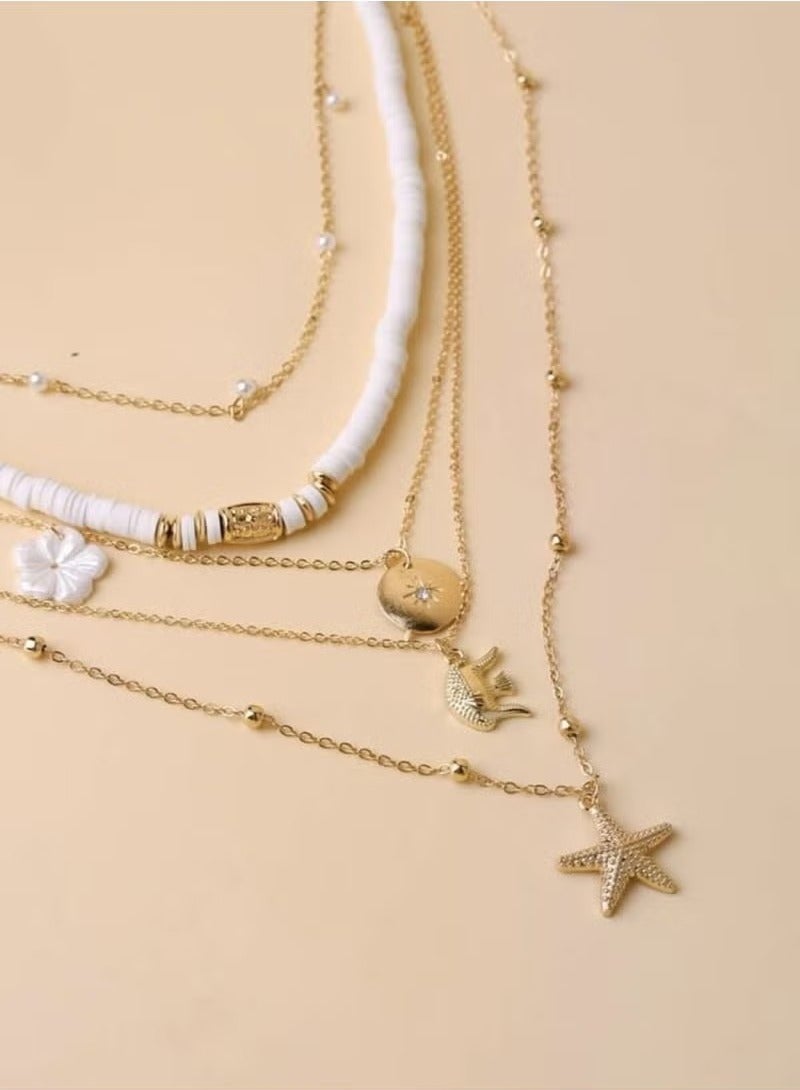 Women's Multilayer Ceramic Jewelry Beach Vacation Style Necklace Zinc Alloy Starfish Elephant Flower Pendant Necklace with Beads  - Image 2