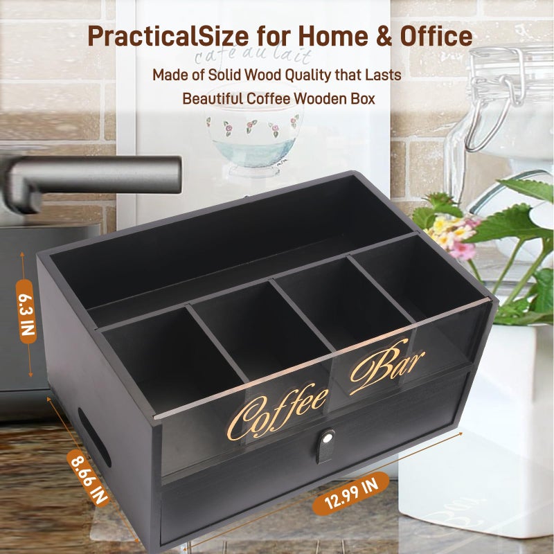 Intarsio 2-Tier Coffee Bar Organizer with Clear Acrylic Top, Built-in Drawer and Leather Handle Pull for Countertop, Stylish Coffee Station Storage Box for Accessories, Pods, Great Gifts for Home - Image 2