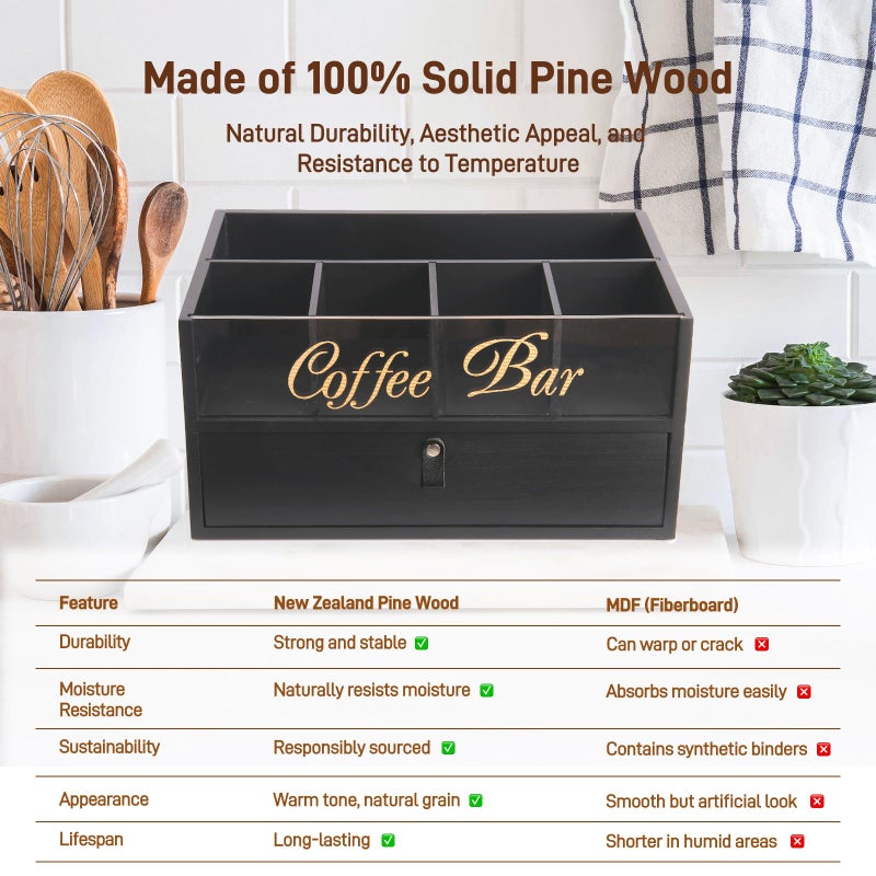 Intarsio 2-Tier Coffee Bar Organizer with Clear Acrylic Top, Built-in Drawer and Leather Handle Pull for Countertop, Stylish Coffee Station Storage Box for Accessories, Pods, Great Gifts for Home - Image 5