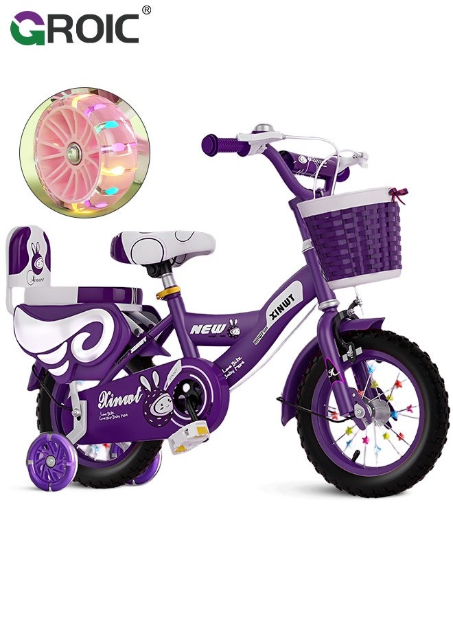 GROIC Girls Bike for Toddlers and Kids,12 Inch Kids Bike with Training Wheels & Basket,Girl Bicycle with Handbrake & Kickstand  - Image 1