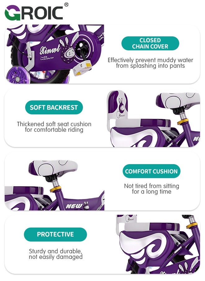 GROIC Girls Bike for Toddlers and Kids,12 Inch Kids Bike with Training Wheels & Basket,Girl Bicycle with Handbrake & Kickstand  - Image 3