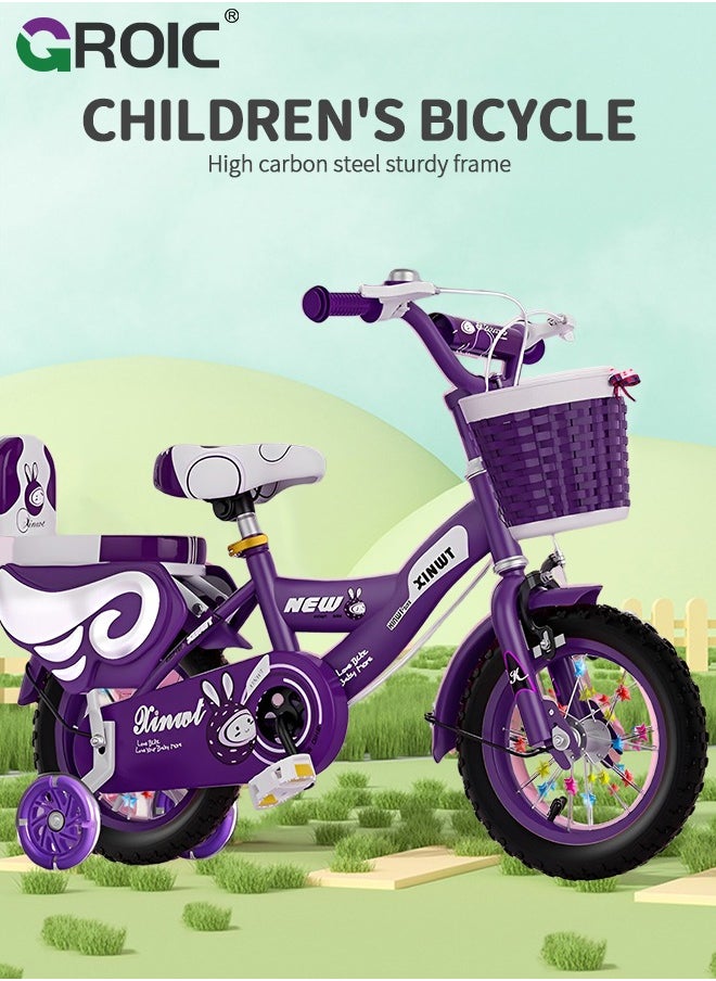 GROIC Girls Bike for Toddlers and Kids,12 Inch Kids Bike with Training Wheels & Basket,Girl Bicycle with Handbrake & Kickstand  - Image 2