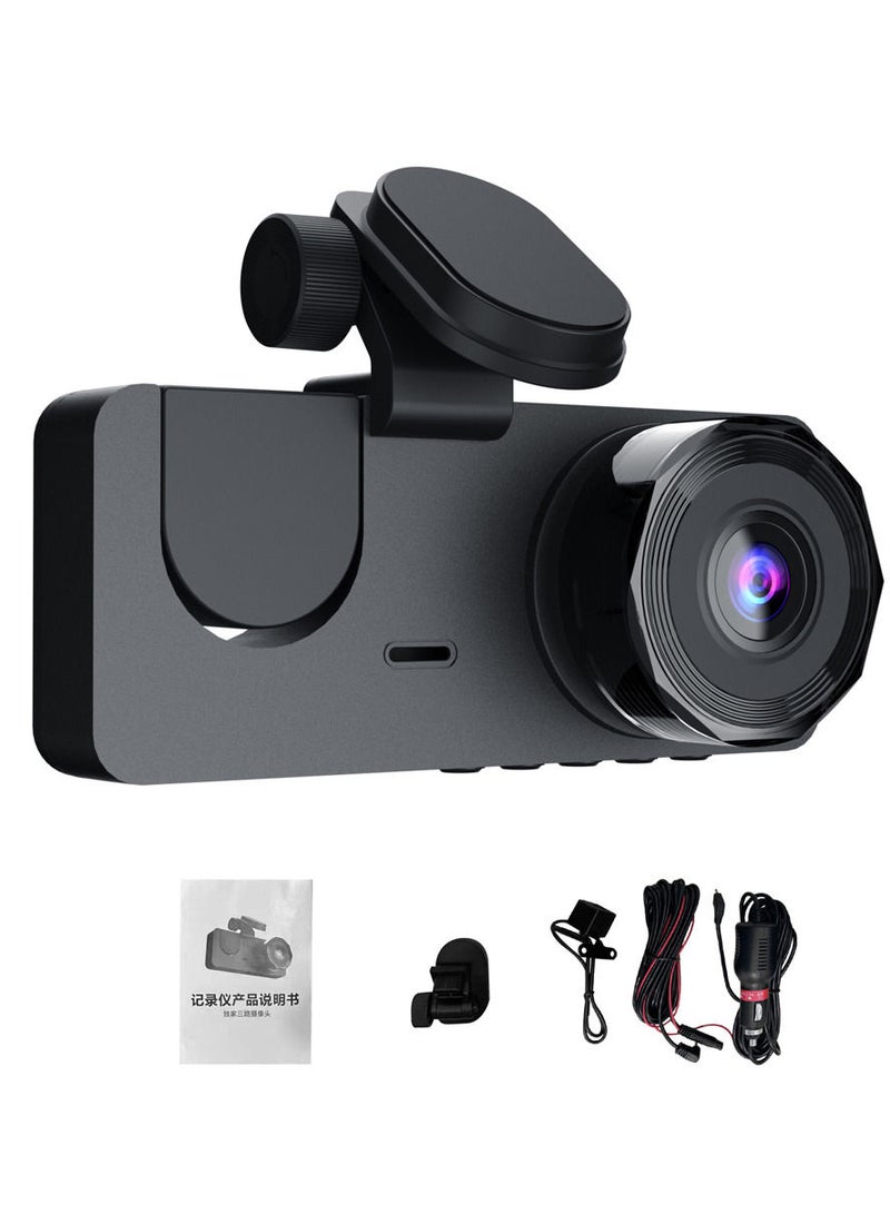1080P DVR Dash Camera Front & Inside & Rear Camera Driving Recorder 2 Inch Screen Dashcam Support Night-Vision Loop Recording Motion Detection One-Key Lock - Image 1