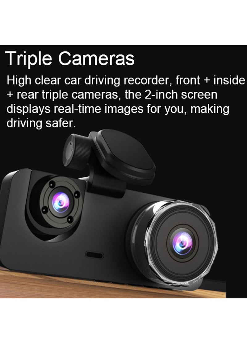1080P DVR Dash Camera Front & Inside & Rear Camera Driving Recorder 2 Inch Screen Dashcam Support Night-Vision Loop Recording Motion Detection One-Key Lock - Image 4