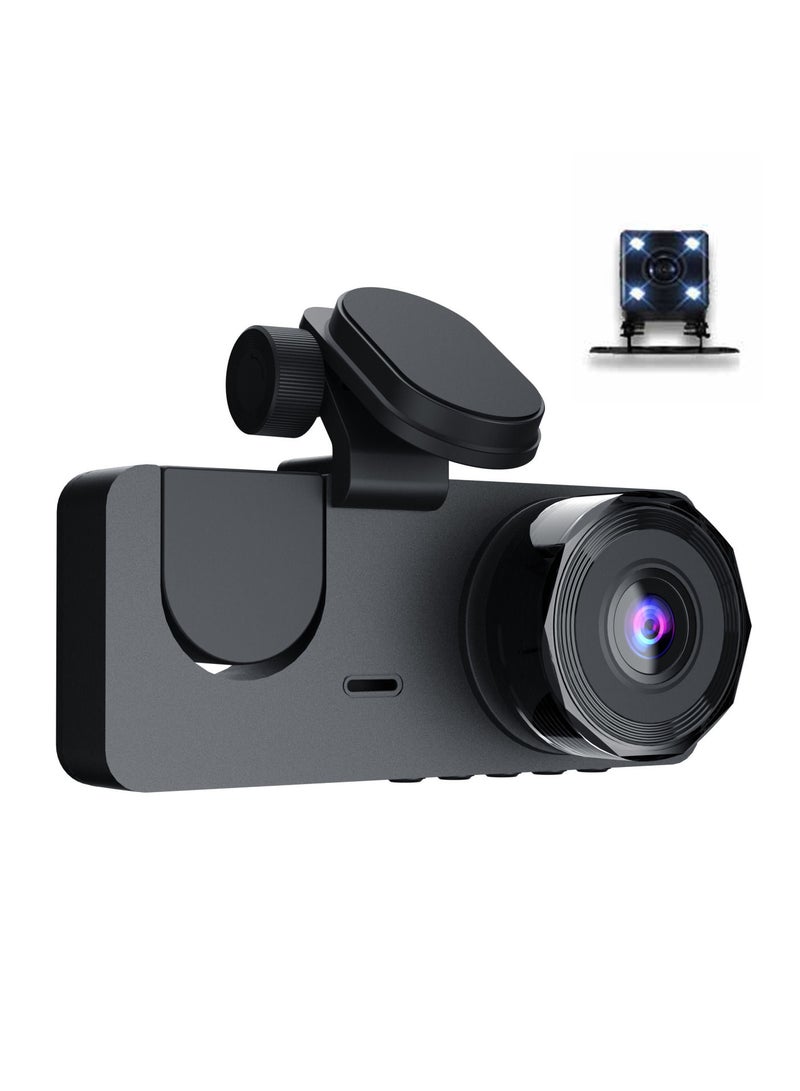 1080P DVR Dash Camera Front & Inside & Rear Camera Driving Recorder 2 Inch Screen Dashcam Support Night-Vision Loop Recording Motion Detection One-Key Lock - Image 2
