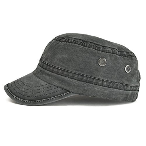VOBOOM Washed Cotton Military Cadet Army Caps Unique Design Vintage Flat Top Hat (Black) - Image 2