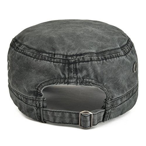 VOBOOM Washed Cotton Military Cadet Army Caps Unique Design Vintage Flat Top Hat (Black) - Image 4