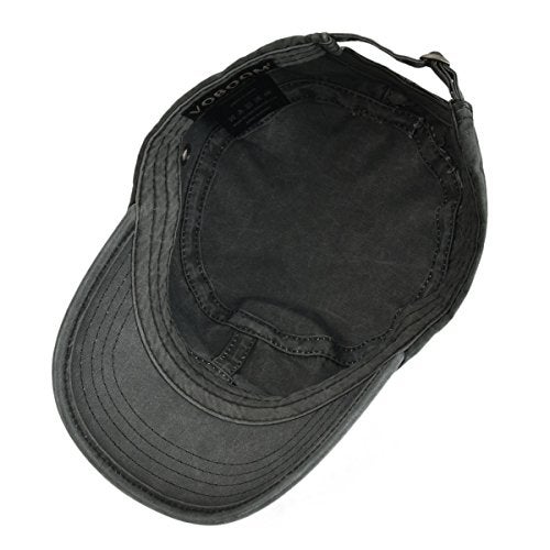 VOBOOM Washed Cotton Military Cadet Army Caps Unique Design Vintage Flat Top Hat (Black) - Image 5