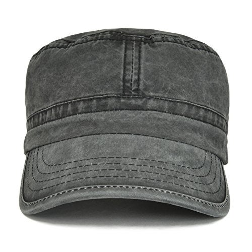 VOBOOM Washed Cotton Military Cadet Army Caps Unique Design Vintage Flat Top Hat (Black) - Image 3