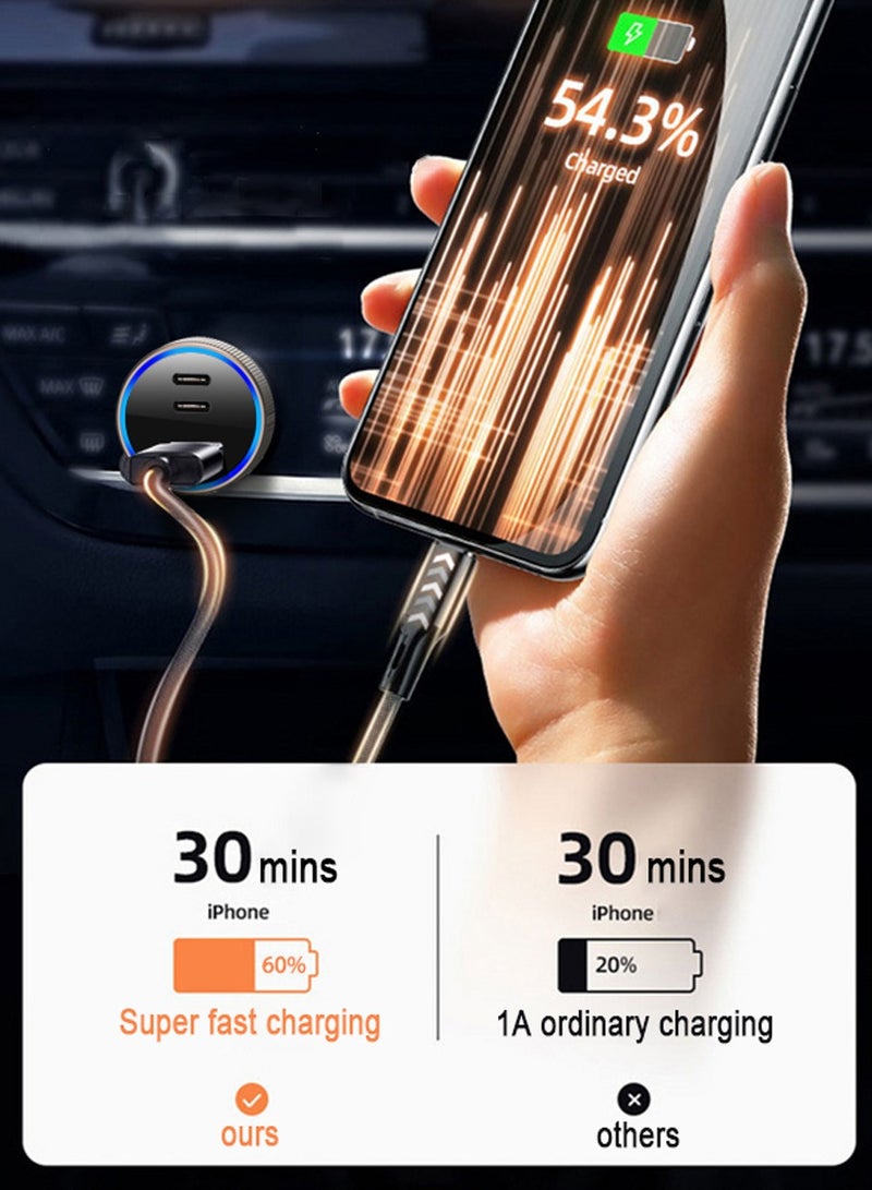 TIGER USB C Car Charger, 3-Port 67W Dual USB-C & USB-A Car Power Adapter PD/QC Fast Charging  for iPhone 16/15/14/13/12/11/Pro Max, iPad, Samsung Galaxy S25 S24/S23/S22/S21, Pixel, Android - Image 3