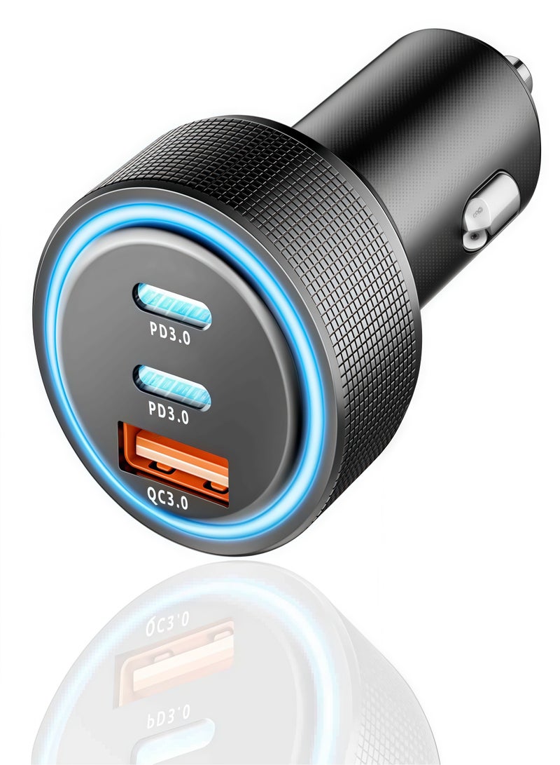 TIGER USB C Car Charger, 3-Port 67W Dual USB-C & USB-A Car Power Adapter PD/QC Fast Charging  for iPhone 16/15/14/13/12/11/Pro Max, iPad, Samsung Galaxy S25 S24/S23/S22/S21, Pixel, Android - Image 1