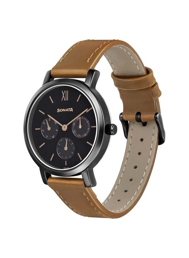 سوناتا ساعة يد كرونوغراف بحزام جلدي دائري  مم لون تان - Image 1