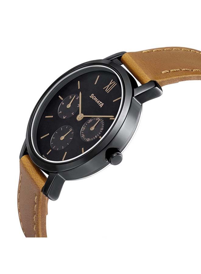 سوناتا ساعة يد كرونوغراف بحزام جلدي دائري  مم لون تان - Image 2