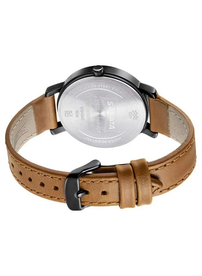 Sonata Round Shape Leather Band Chronograph Wrist Watch 8164NL03 36mm Tan