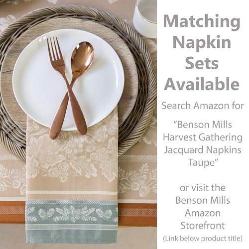 Benson Mills Harvest Gathering Heavyweight Engineered Jacquard Fabric Table Cloth, Décor for Fall, Harvest and Thanksgiving Tablecloth (Taupe, 60" x 104" Rectangular) - Image 2