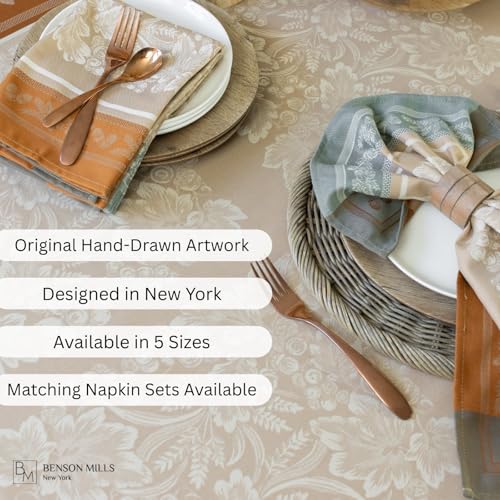 Benson Mills Harvest Gathering Heavyweight Engineered Jacquard Fabric Table Cloth, Décor for Fall, Harvest and Thanksgiving Tablecloth (Taupe, 60" x 104" Rectangular) - Image 4