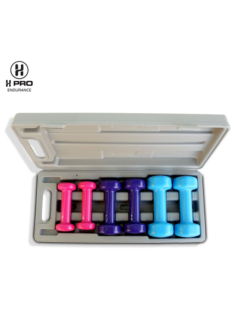 H PRO Multicolored Vinyl Dumbbell| Unisex Adult Vinyl Coated Weights with Carry Case| Fitbell Set 6kg - Image 2