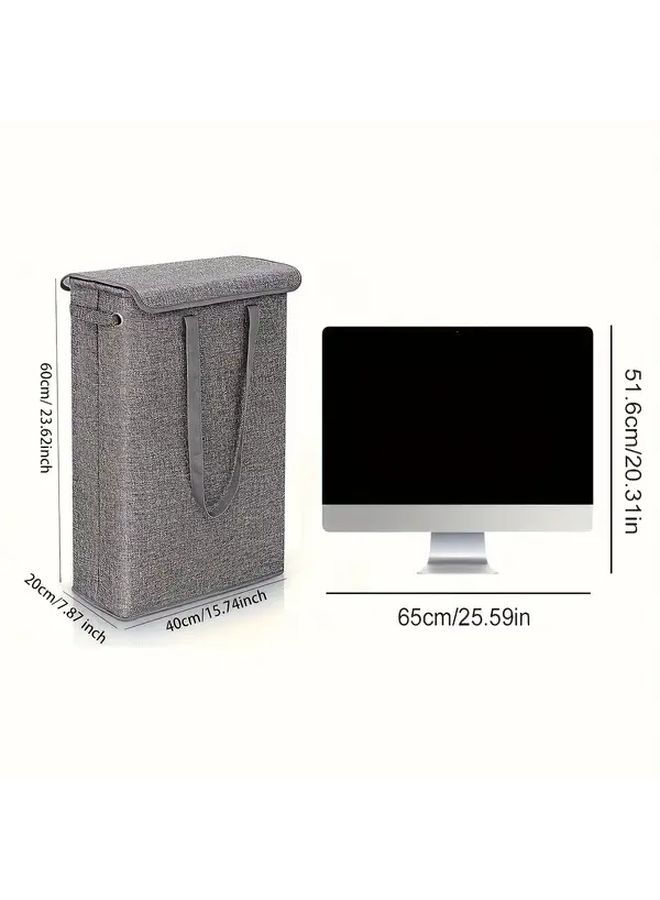 Beige Large Laundry Basket With Lid Tall Hamper Narrow Handles Spacious Storage Organizer - Image 3