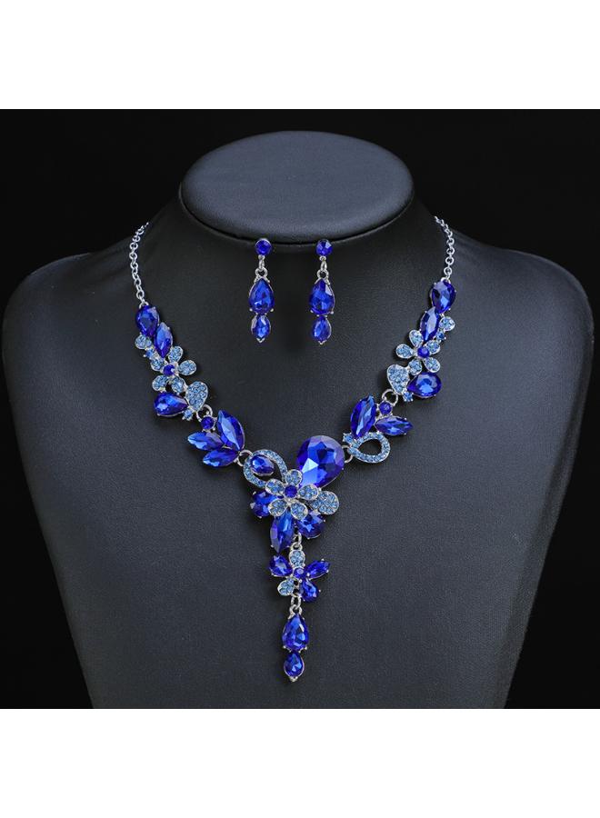 Spring New European And American Retro Necklace Earrings Two-piece Flower Crystal Double Flower