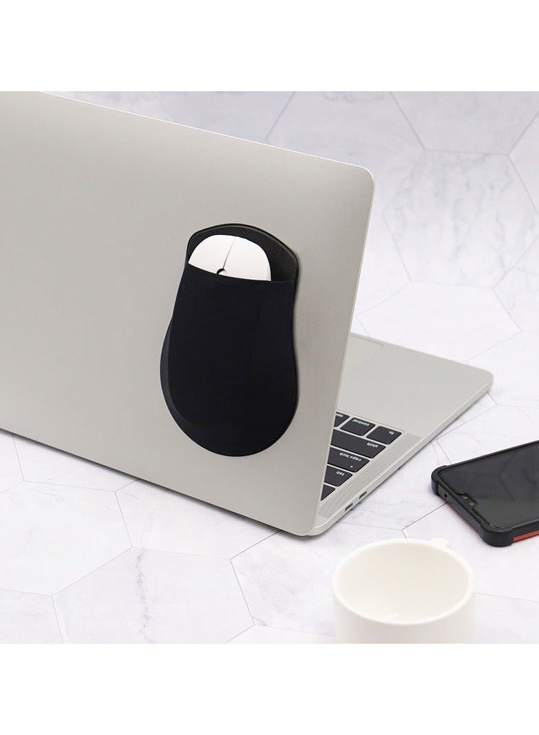 Elastic Lycra Portable Mouse & Tablet Storage Pouch - Self-Adhesive Wireless Mouse Holder, Multi-Device Organizer for Travel, Office, and Home (Black)  - Image 1