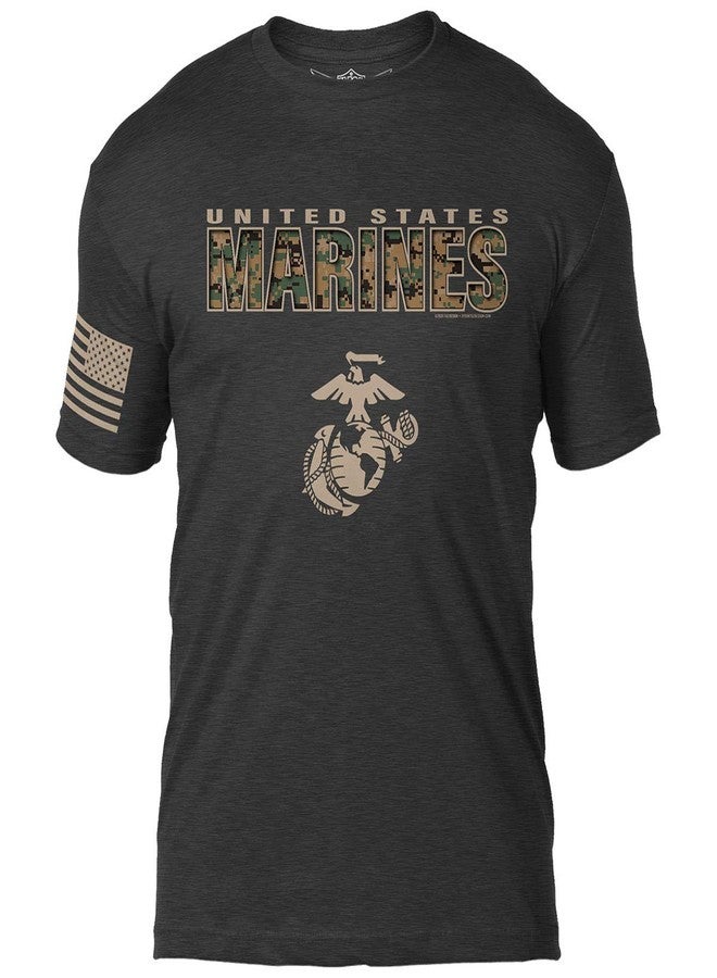 7.62 Design US Marine Corps MARPAT 'Camo Text' Men's T-Shirt Heather Black X-Large - Image 1